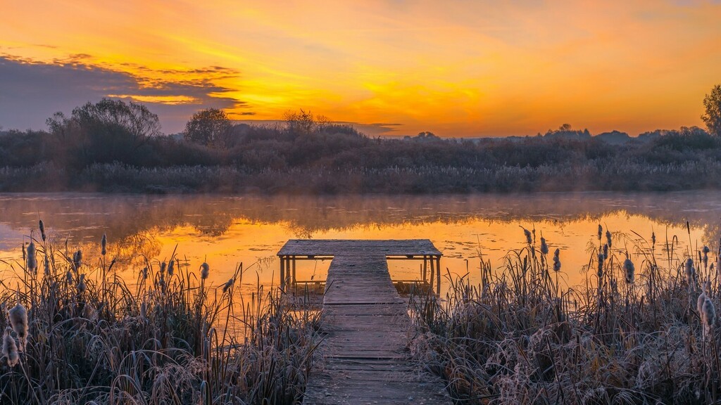 Morning and the pier #Moscow #Region #river #pier #riverside #sunrise #sun #mist #frost #morning #picoftheday #landscape #autumn #autumnvibes #fall #orange #reflection