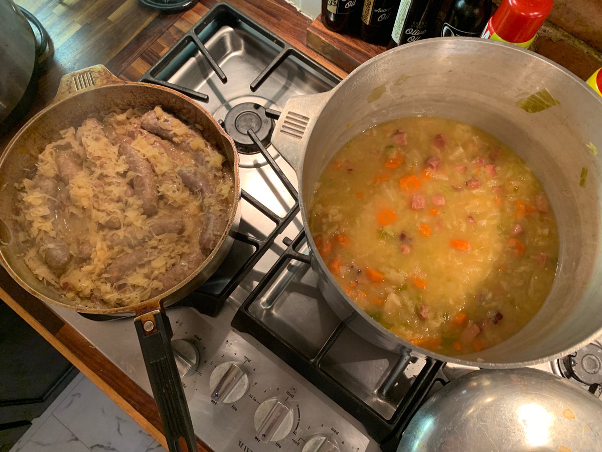 clintwillson's tweet photo. Mixing things up in 2022 by making cabbage and ham soup instead of black-eyed peas. And, went back to my Pittsburgh roots by making brauts &amp; sauerkraut. Even made extra for the @steelers MNF game against the Br&amp;*#s (can't even type their name 😆). #Magnalite for the win! https://t.co/xjRQ1EQWlt