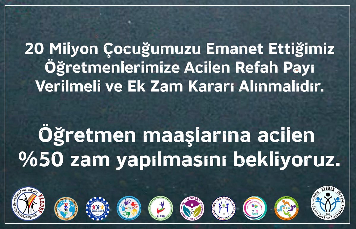 ZONGULDAK EYUDER (@zeyuder) on Twitter photo 1 milyon #Öğretmen demek 20 milyon #Öğrenci ile #iletişim demektir.
Aileleri ve diğer etki alanlarınıda düşünürsek...
Haftanın 5 günü , yılda 180 gün ...
❤️Öğretmen❤️
<a href="/tcbestepe/">T.C. Cumhurbaşkanlığı</a> <a href="/RTErdogan/">Recep Tayyip Erdoğan</a> <a href="/dbdevletbahceli/">Devlet Bahçeli</a> <a href="/tcmeb/">Millî Eğitim Bakanlığı</a>
#ÖğretmenedeYüzde50zam
#Yüzde50Zamİstiyoruz 1 milyon #Öğretmen demek 20 milyon #Öğrenci ile #iletişim demektir.
Aileleri ve diğer etki alanlarınıda düşünürsek...
Haftanın 5 günü , yılda 180 gün ...
❤️Öğretmen❤️
<a href="/tcbestepe/">T.C. Cumhurbaşkanlığı</a> <a href="/RTErdogan/">Recep Tayyip Erdoğan</a> <a href="/dbdevletbahceli/">Devlet Bahçeli</a> <a href="/tcmeb/">Millî Eğitim Bakanlığı</a>
#ÖğretmenedeYüzde50zam
#Yüzde50Zamİstiyoruz