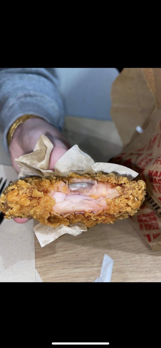 Rachelmurphyy8's tweet photo. Blanchardstown KFC @kfc raw chicken wing, the staff were so rude and sent us away with two more chicken wings and told us that it wasn’t raw that it was the marinate but yeah the two other chicken wing were Snow White, @kfc can you please explain this, it is so dangerous 🤮🤮🤮 https://t.co/AXmoKr27Ys