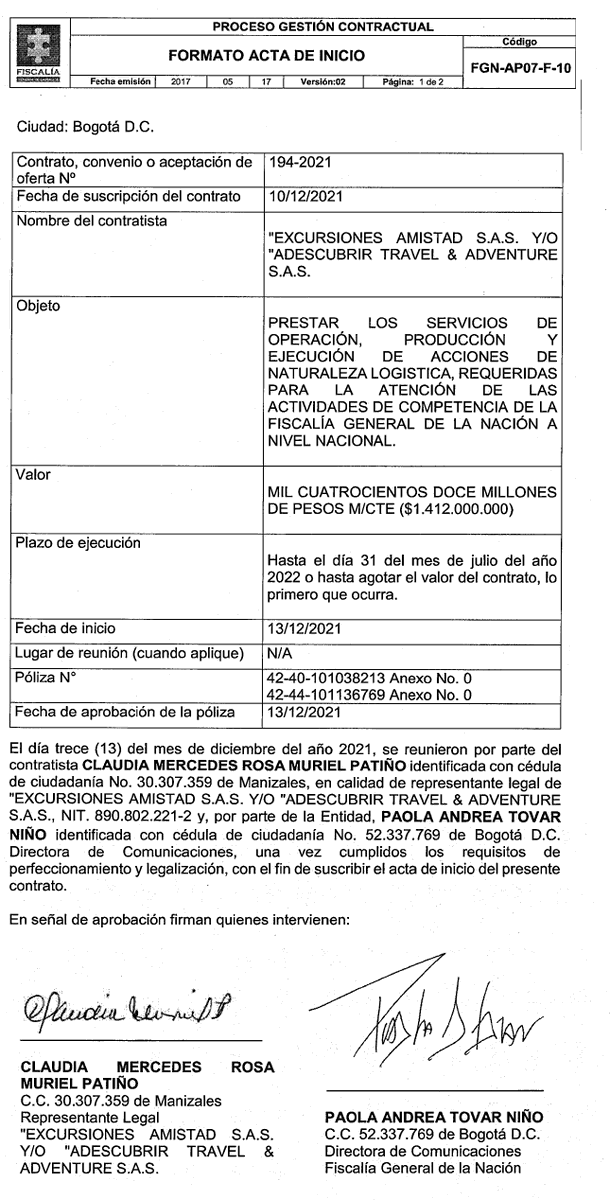 JuanPoe's tweet photo. Sabían que la Fiscalía de Francisco Barbosa celebró el 10 de diciembre de 2021 un contrato de logística con la empresa ADESCUBRIR TRAVEL por valor de 1412 millones para que él y sus funcionarios tengan lujos como transporte aéreo, hotelería, menús de alto valor y meseros. Hilo👇 https://t.co/xlyb1NZiBT