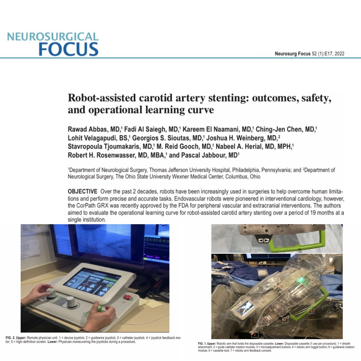 Pascal Jabbour MD, FAANS, FACS, FAHA (@pascaljabbourmd) on Twitter photo Our first paper in 2022 ! #EndovascularRobotics <a href="/TJUHNeurosurg/">Jefferson Neurosurgery</a> <a href="/TJUHospital/">Jefferson Health</a> <a href="/JeffersonUniv/">Thomas Jefferson University</a> Our first paper in 2022 ! #EndovascularRobotics <a href="/TJUHNeurosurg/">Jefferson Neurosurgery</a> <a href="/TJUHospital/">Jefferson Health</a> <a href="/JeffersonUniv/">Thomas Jefferson University</a>