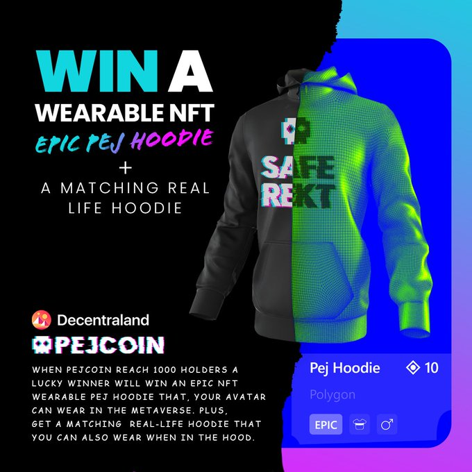 cryptoxfire's tweet photo. '@pejcoin is the most degen coin on the blockchain 💀

Owning $PEJ gets you ownership in Club Pej - decentralized StripClub &amp;amp; Casino 🎰👯‍♀️💵

Giving away a wearable NFT hoodie to match your avatar 👕 NFT grants special vip access

https://t.co/SWl5q8rtY2

$mana $sand $sos #nft https://t.co/ko4Z4ZrFg8