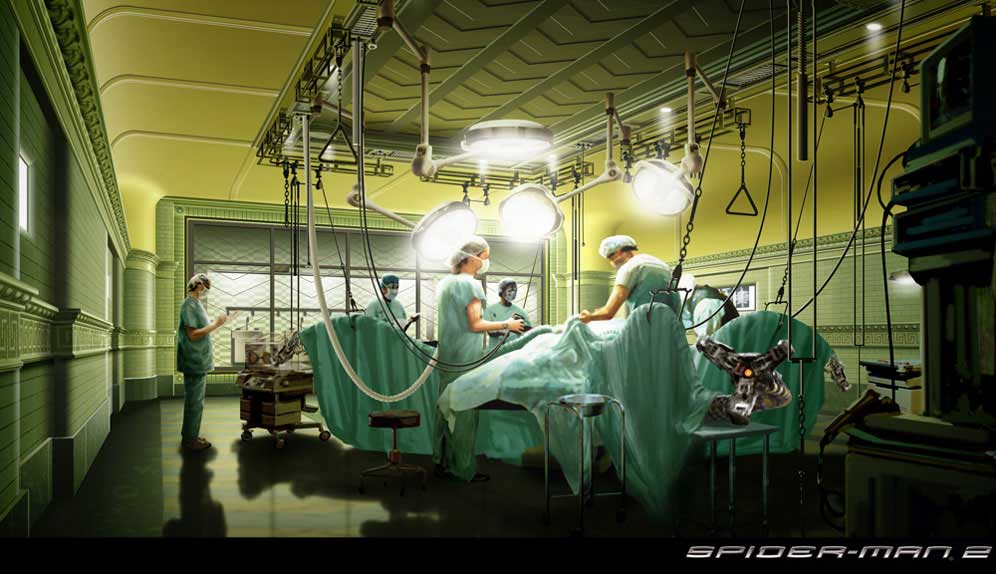 Concept art of Doc Ock on the operating table from Spider-Man 2 (2004) #DocOck #SpiderMan #SamRaimi #SpiderMan2 #ConceptArt
