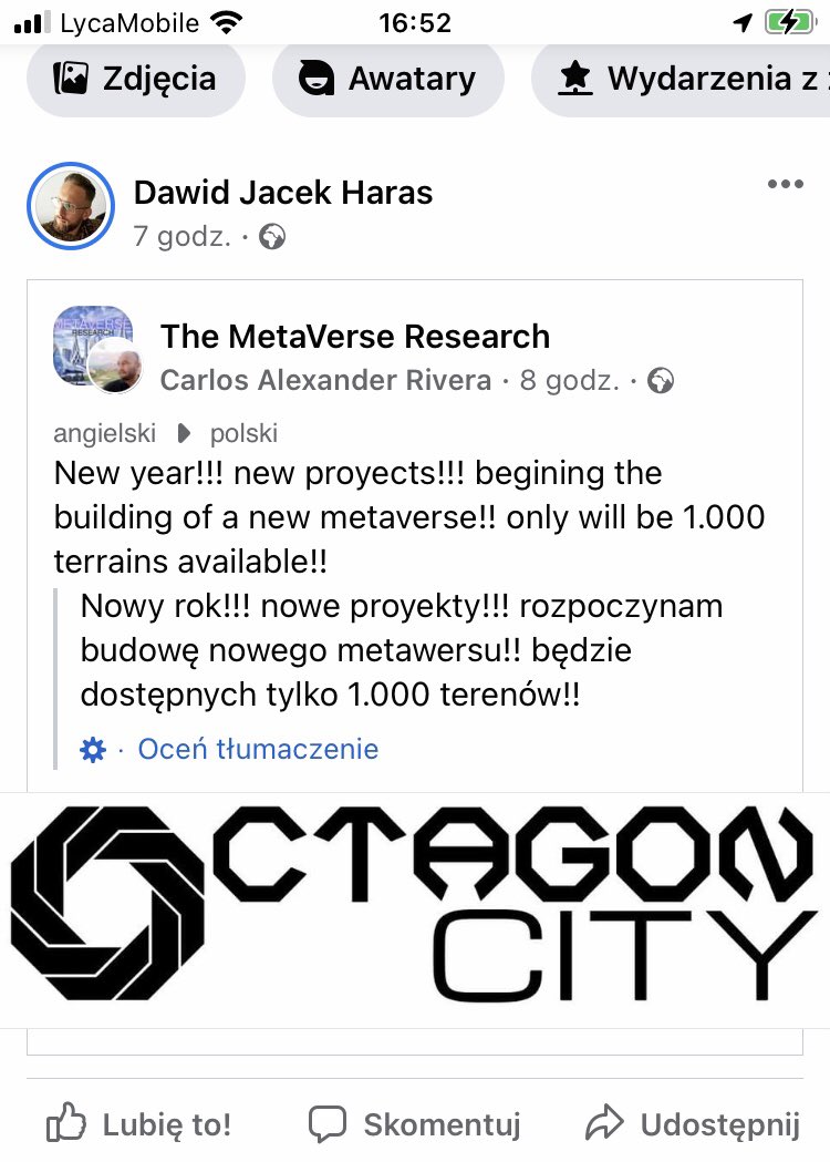 dawid_haras's tweet photo. #HarasCoin przy współpracy z #TheMetawerseResearch tworzy własny #Metawerse z miastem o nazwie #OctagonCity https://t.co/Ib8avJOsuW