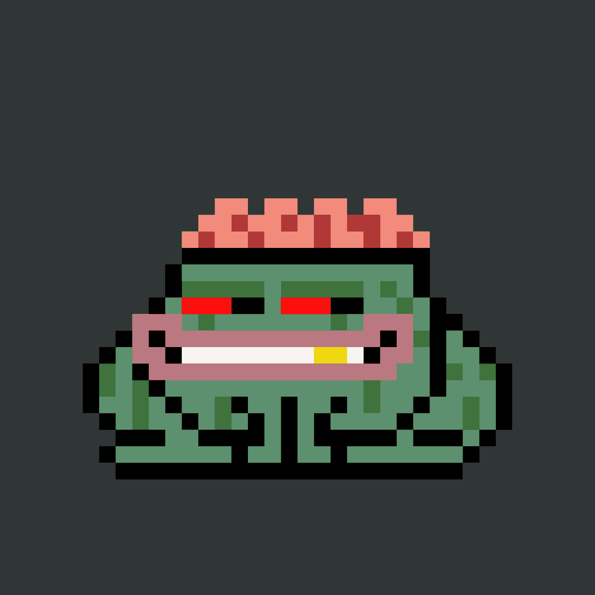 whatisrealart's tweet photo. meet my little fren @cryptoadzNFT #720. been eyeing this one for a while, just look at that smile and juicy brains. what a !vibe https://t.co/u19lbXQYio