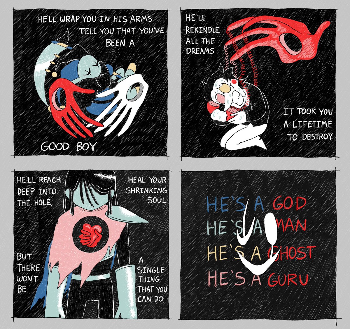 they're whisperin' his name through this disappearing land,
but hidden in his coat is a red right hand!