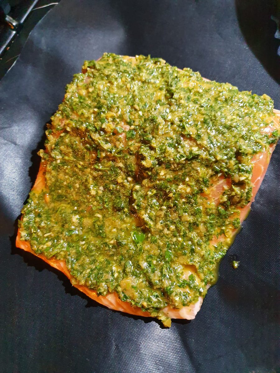 Homemade chermoula topped salmon for baking later 😋💙
