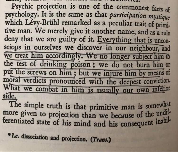 robkhenderson's tweet photo. "Everything unconscious in ourselves we discover in our neighbor.We no longer subject him to the test of drinking poison,but injure him by means of moral verdicts pronounced w/the deepest conviction.What we combat in him is usually our own inferior side" https://t.co/YXRohPXvxd https://t.co/3I9LAH72tR