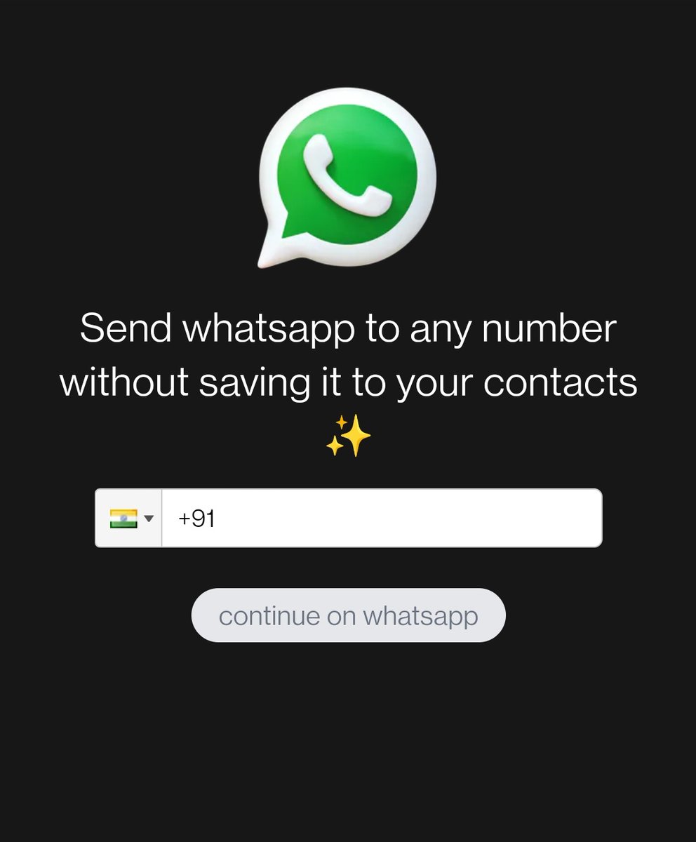 amansethi00's tweet photo. 📢: most of the time someone asks me to send a 'Hi' to them on whatsapp just to get a file or another person's contact, so I saved their number and then whatsapp'ed them,but not anymore🌋, built a tool which opens the chat window without saving the contact

link below 👇 https://t.co/JaV7NUZ2vw