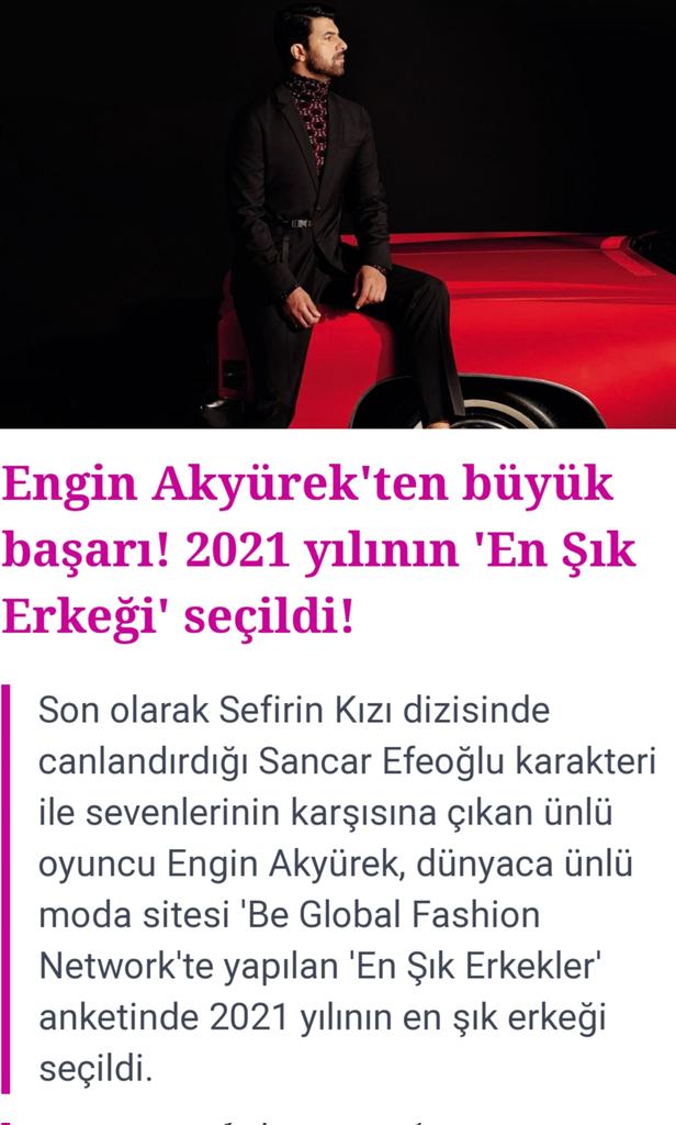 nancyhateme's tweet photo. Great success from #EnginAkyürek
the famous actor who appeared in front of his fans with character Sancar which he played in Sefirin Kızı was selected as the most stylish man of 2021 in #MostStylishMen survey conducted in world-famous fashion website "Be Global Fashion Network" https://t.co/OFZ3uHUjSf