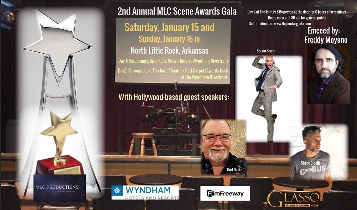 We will be in Arkansas next week on the occasion of our 2nd Annual MLC Scene Awards Gala, a 2-day <a href="/FilmFreeway/">FilmFreeway</a> festival in-person event you cannot miss!! More info on sceneawards.com/galascreenings
Combo tickets to all 4 events selling on filmfreeway.com/mlcawards/tick… #filmfreeway
