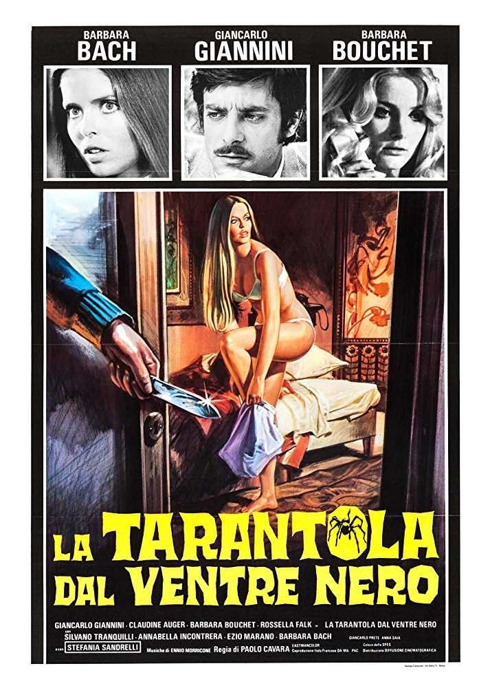 Italian movie poster for #BlackBellyOfTheTarantula (1971 - Dir. #PaoloCavara) #BarbaraBach #GiancarloGiannini #BarbaraBouchet
#Giallo