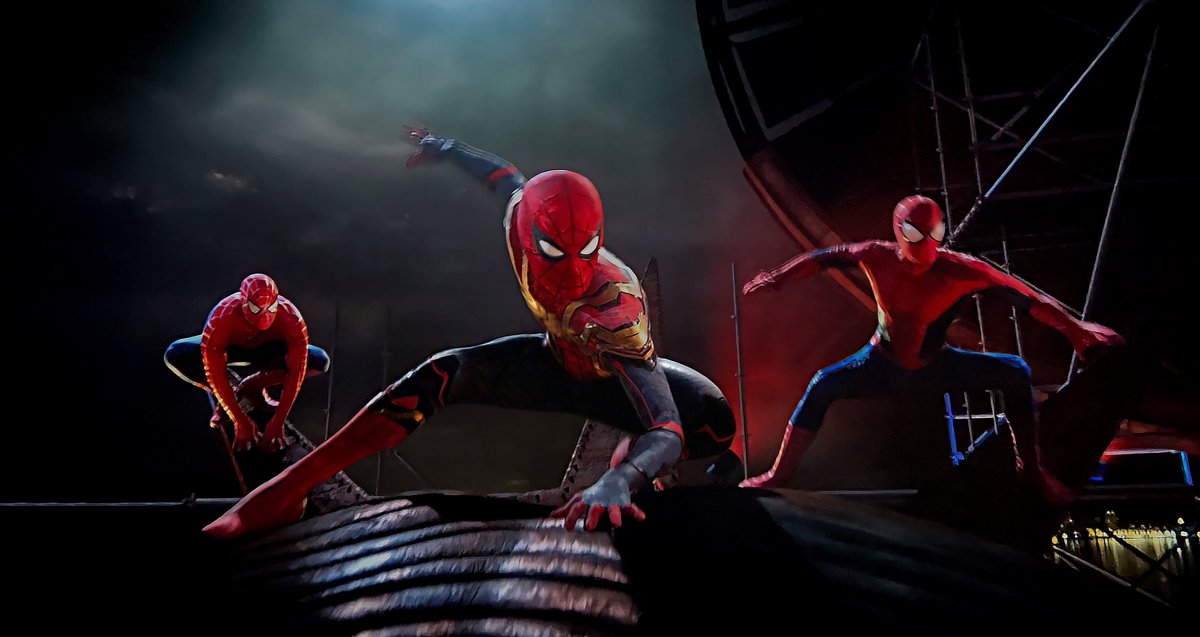 Tobey Maguire as Spider-Man (left), Tom Holland as Spider-Man (middle), and Andrew Garfield as Spider-Man (right)