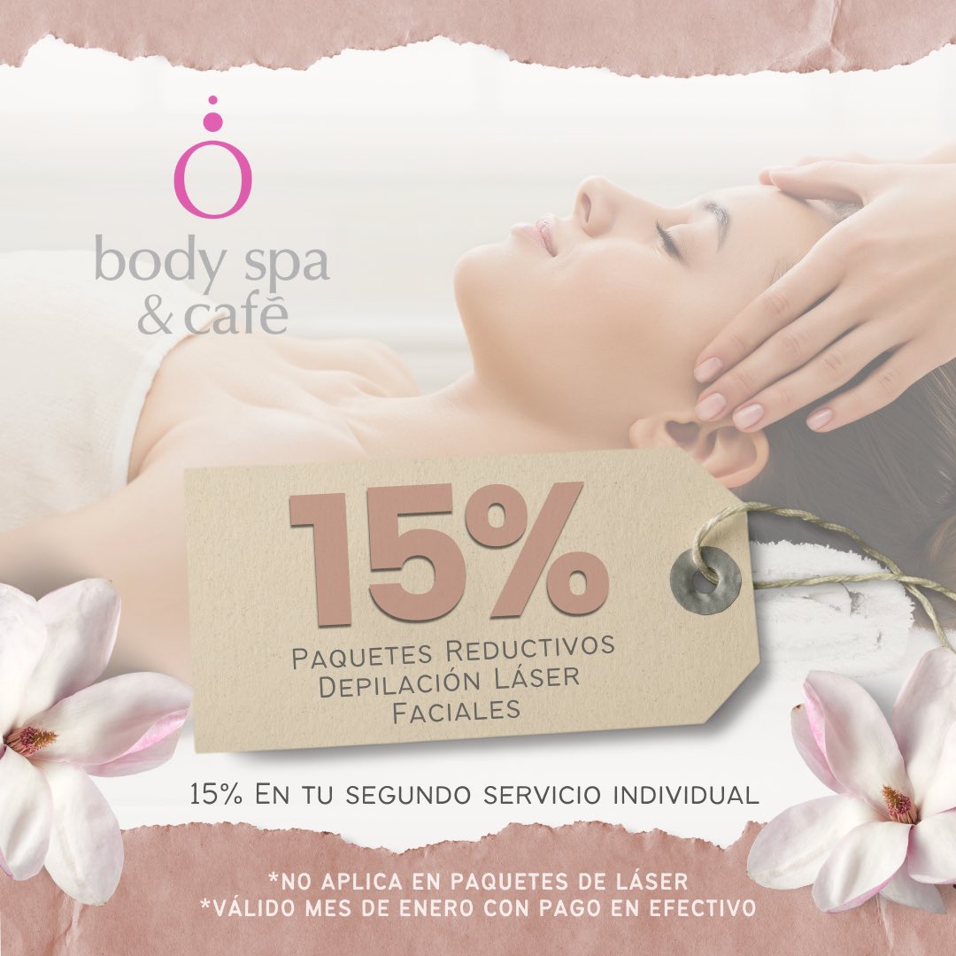 Obodyspa's tweet photo. ✨🍃ENERO✨🍃
Comienza el año renovándote y cuidando de ti 💆🏻‍♀️🧖🏻‍♀️
1️⃣5️⃣% Paquetes Reductivos, Faciales y Depilación Láser.
1️⃣5️⃣% En tu segundo servicio individual.
*Pago en efectivo, no aplica en paquetes láser.
#obody #spa #enero #renuevate #cuidate #selfcare https://t.co/5mNfeDv4Pd