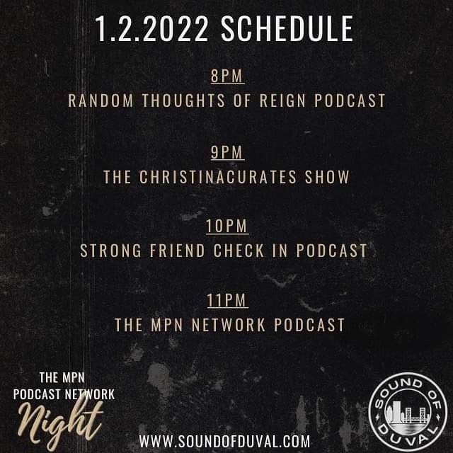 LoveReignsPod's tweet photo. Catch #RandomThoughtsofReign tonight @ 8 PM on The Sound of Duval along with other The MPN Network FAMILY! 
@lovereignspodcast

#MPN #MisterPetersonsNeighborhood #Podcasts #SoundofDuval #Duval #Jax #Jacksonville #PodcastHost #Podcasting #Radio #talkradio #iamlovereigns https://t.co/TXSjEd999N