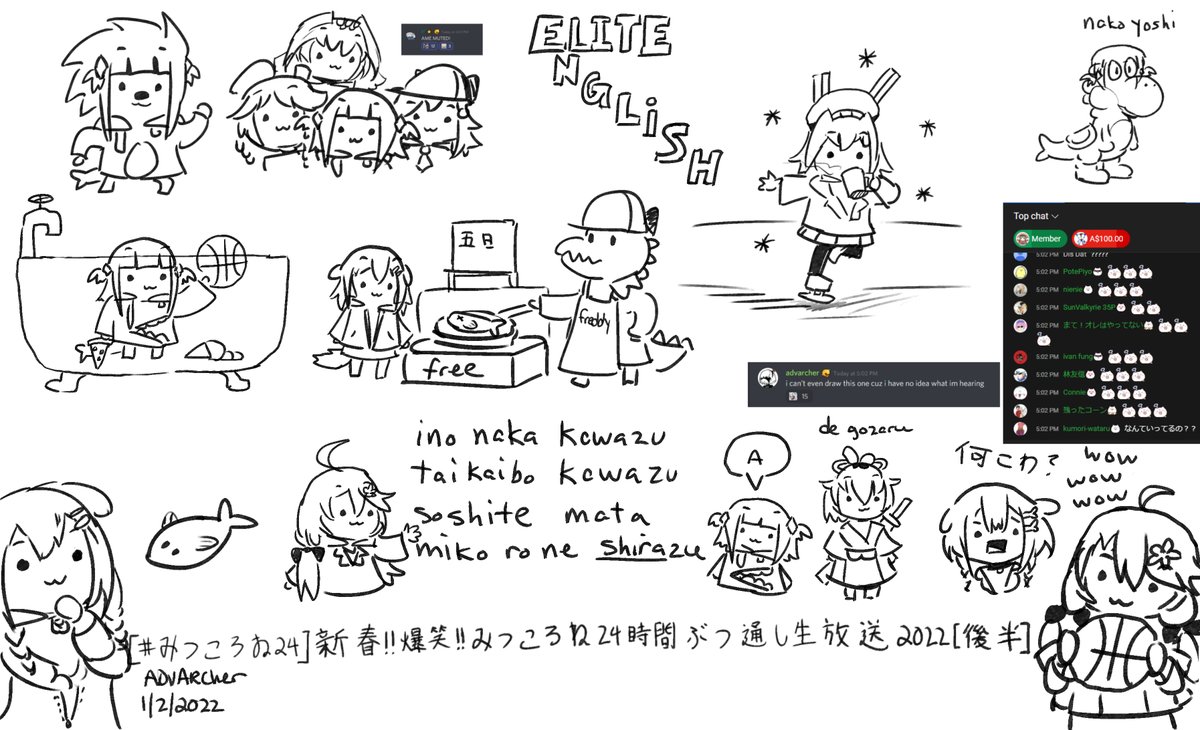 Doodles for Mikorone's stream just now with holoEN telephone game!

#みっころね24 