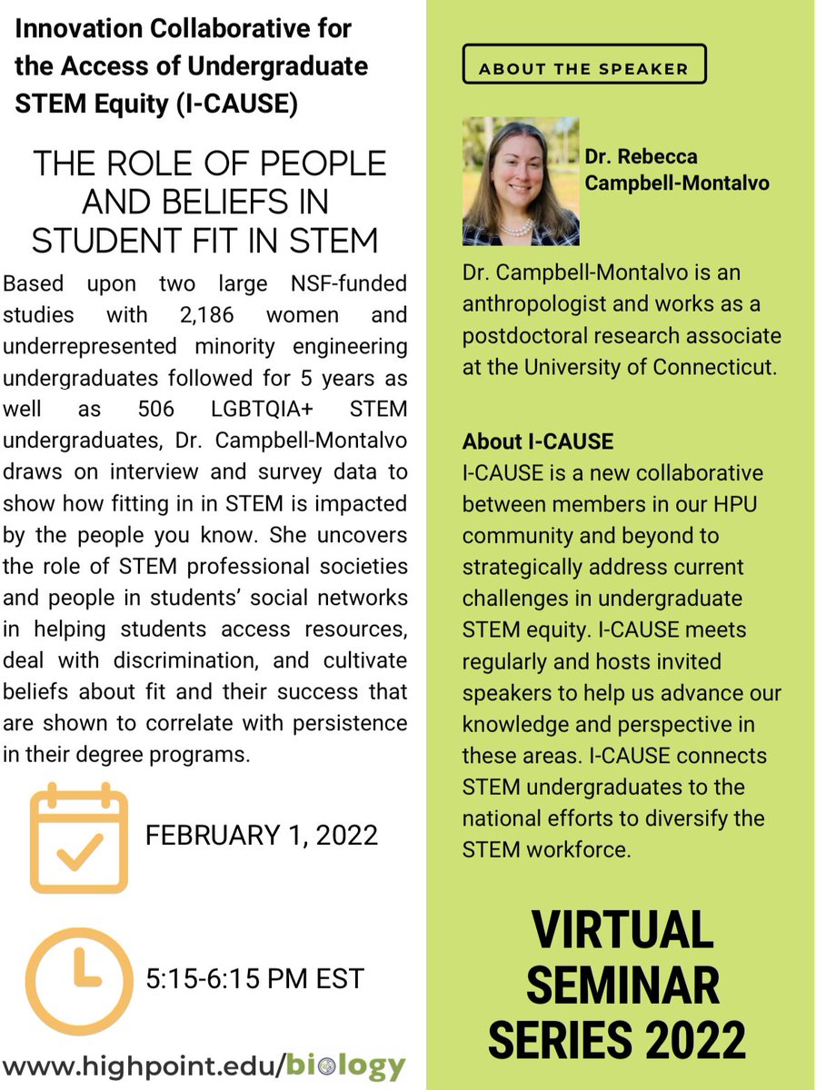 HPUBiology's tweet photo. A virtual Diversity, Equity, and Inclusion seminar by @RCampbellAnthro geared towards undergraduate scientists (although all are welcome!), join us! DM us for connection info. https://t.co/K2ZyzQQsVa