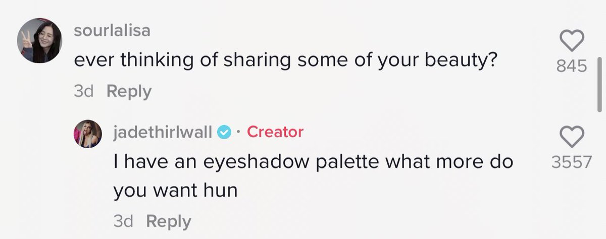 Zack3O12's tweet photo. Completely obsessed with Jade Thirlwall’s replies to comments on her TikToks. https://t.co/fK7EdoTVvq
