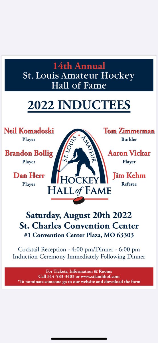 StLouisAMHHOF's tweet photo. Congratulations to the St. Louis Amateur Hockey Hall of Fame, Class of 2022! https://t.co/ZjYAQGwoov