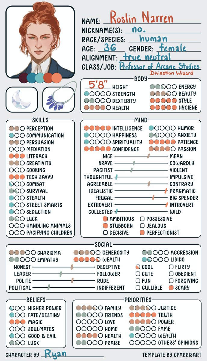 did a bunch of cparrisart's character sheets... theyre so fun to fill out