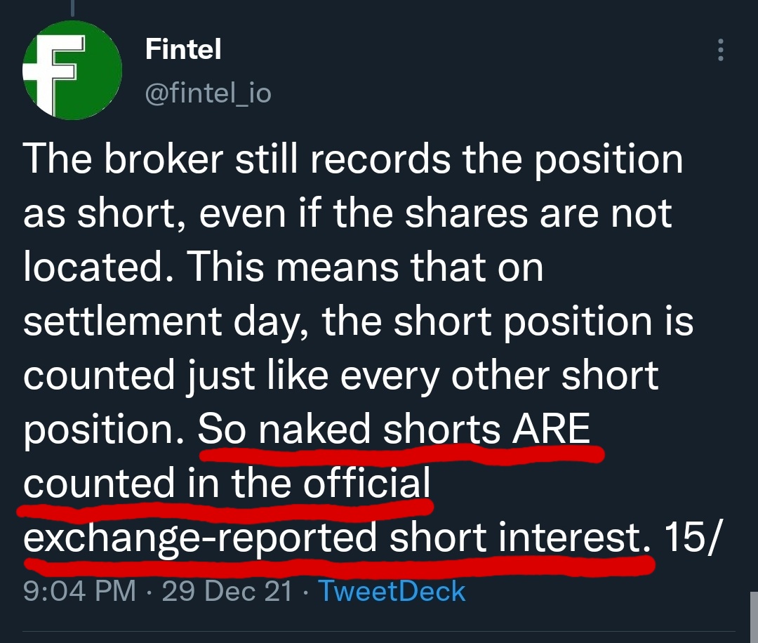 JDauntless01's tweet photo. $AMC
 If synthetic shares "DO NOT EXIST", and the market "isn't rigged", why did Fintel just confirm that synthetics are be counted in the stock exchange? @The_DTCC @SECGov  @FINRA @GaryGensler YOU'RE ALL GOING TO JAIL. 
#AMCNOTLEAVING #AMCTOTHEMOON 
#CHOKEONTHAT 
#AMCSI40Percent https://t.co/U3ZO6AABVl
