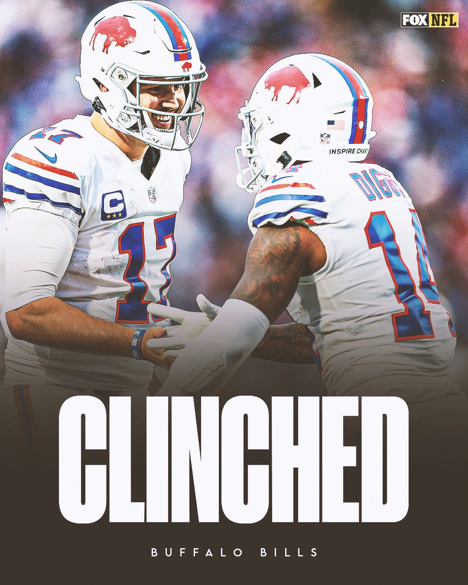 NFLonFOX's tweet photo. THEY'RE IN! 

The @BuffaloBills are going back to the playoffs for a 3rd straight season! #BillsMafia https://t.co/7eB9QeAWDF