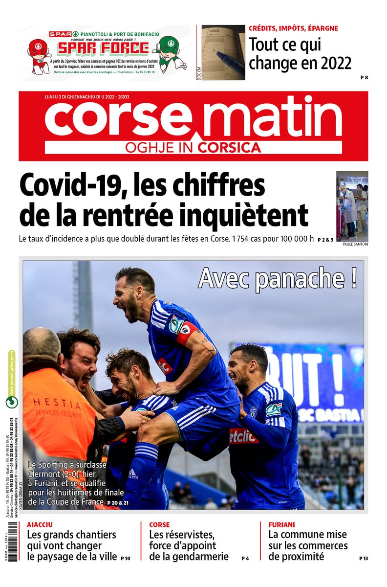 Corse_Matin's tweet photo. A la Une, ce lundi https://t.co/KbVMU6l8uQ