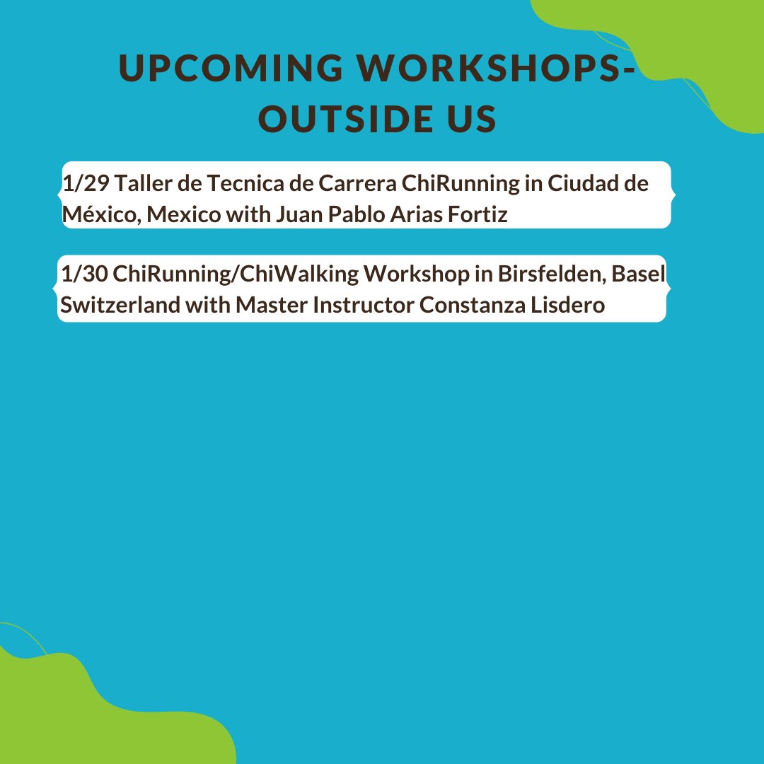 ChiRunning's tweet photo. Upcoming workshops! Learning in person is the best way to get immediate feedback on your #technique
#alllevelswelcome #runningtechnique #walkingtechnique #chirunning #chiwalking #alwayslearningalwaysgrowing #runningclass #runpainfree #runeasy https://t.co/N2k9dOfL0x