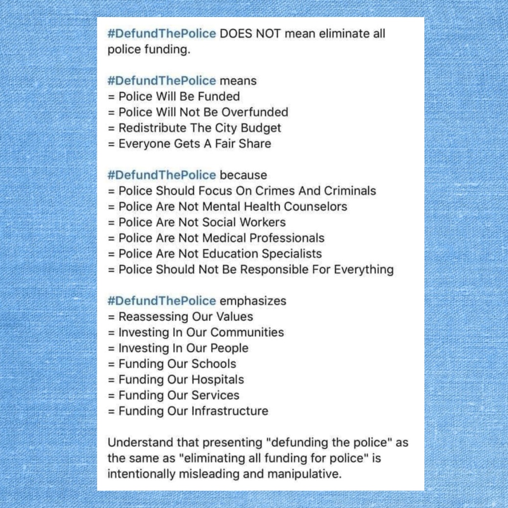 MaldenMpaa's tweet photo. #DefundThePolice #MaldenMA #Malden #PeoplesBudget #SafetyForWhom #FundKidsNotCops #MaldenForThePeople

“Understand that presenting "defunding the police" as the same as "eliminating all funding for police" is intentionally misleading and manipulative.”

https://t.co/lviI2kpxY2 https://t.co/ckbd4xF1Wy