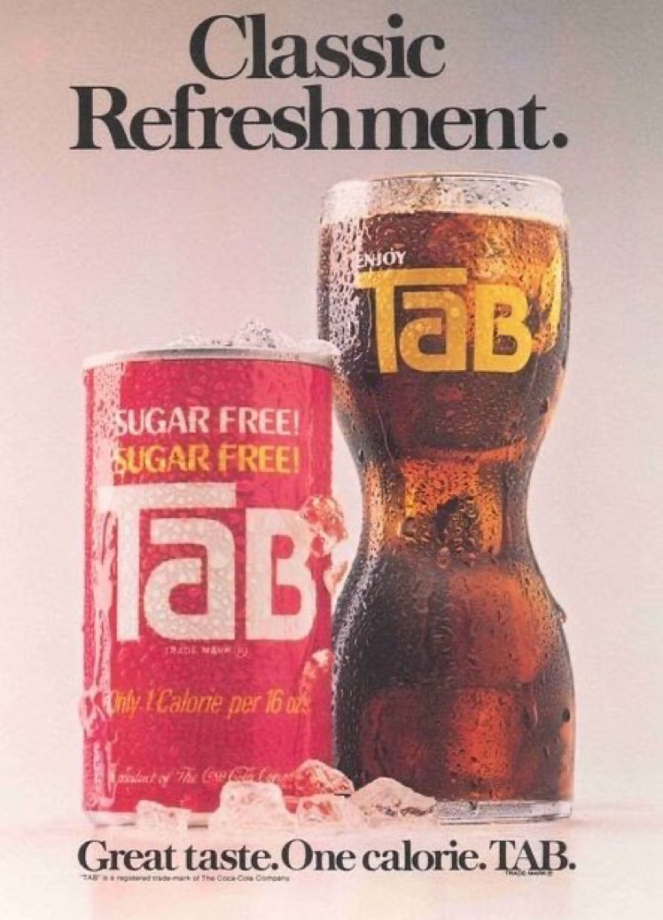 Super70sSports's tweet photo. Tab was the quintessential 70s diet beverage. One calorie because nobody rides for free, motherfucker. https://t.co/bkpzBRQYFm