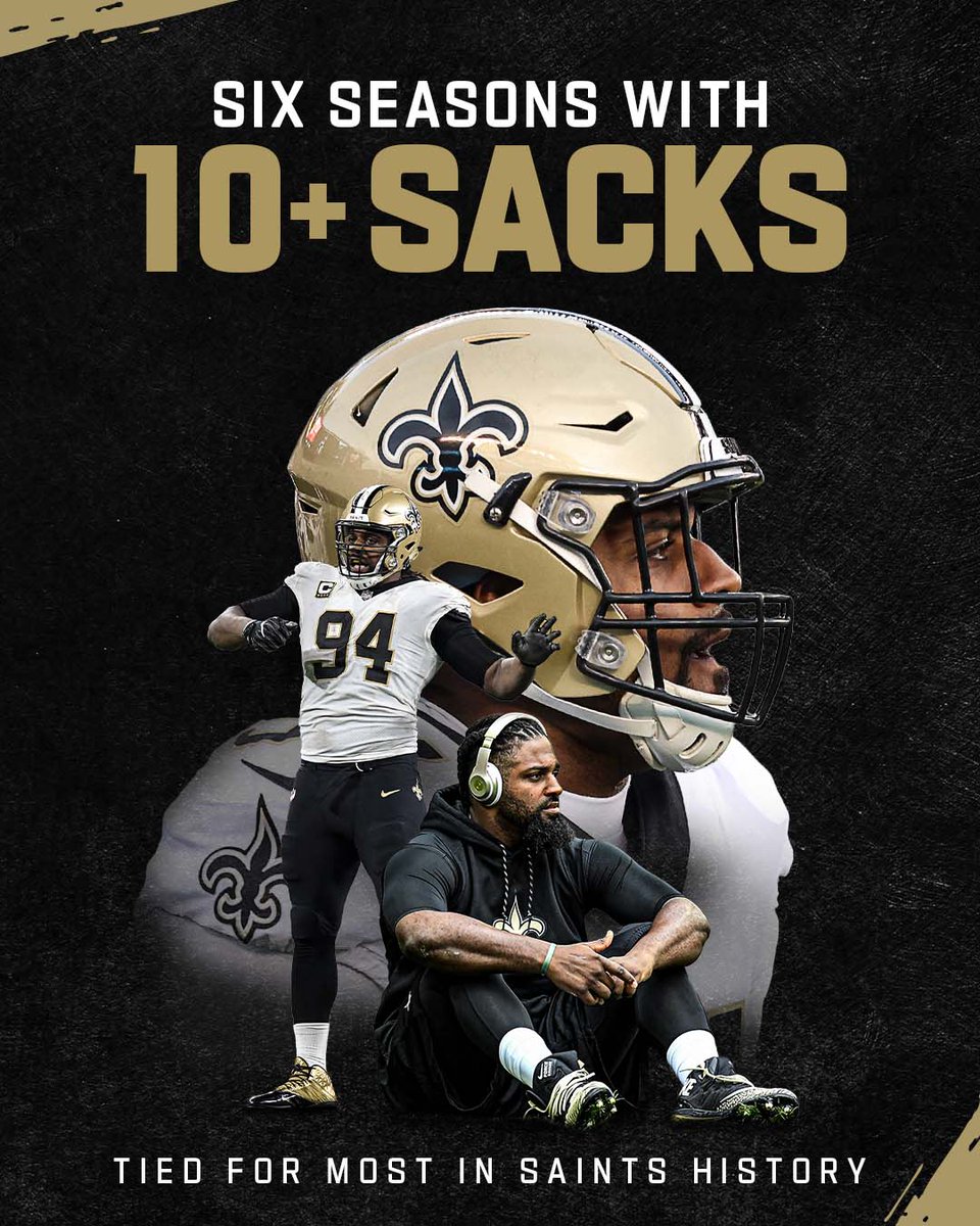 That was @CamJordan94’s 10th sack of the season 💪

This marks his 6th season with 10 or more sacks, tied with Rickey Jackson for the most in #Saints history 

#WPMOYChallenge