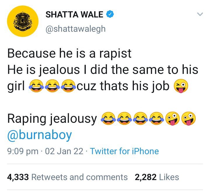 Sortedtv2's tweet photo. Did Shatta Wale just tweet this? Burna boy Nd Shatta feud getting dirty https://t.co/JRweOR8tWS