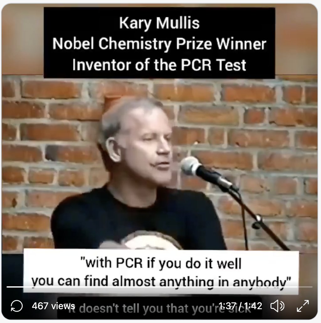 KCTaz's tweet image. The PCR test cannot detect a virus, as the inventor Kary B. Mullis himself confirmed. youtube.com/watch?v=ZmZft4… #RTPCRtest #PCR #pcrtes