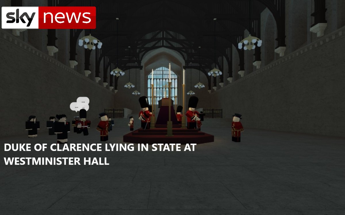RfukSky's tweet photo. Sky News -

Duke of Clarence is lying in state, pictured here in Westminster Hall is the coffin and people paying respect and Grenadier Guards protecting the coffin. https://t.co/VUPNKkRCzo
