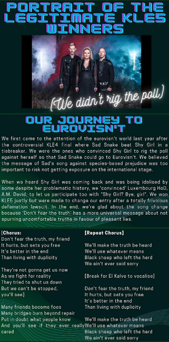 Eurovisnt's tweet photo. 🇱🇺 25 Luxembourg
The Pollriggers - "Don't fear the truth (Not gonna get us)"
#Eurovisnt https://t.co/KYTHvn7Rps