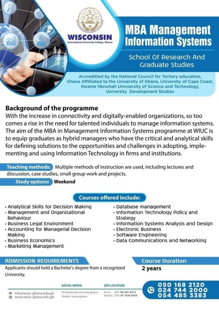 SRGS_WIUCGh's tweet photo. January Admissions in progress: Looking to apply to our MBA MIS programme, kindly contact +233 266408181 now.
How to apply page: https://t.co/haFLcYClzn

#HappyNewYear #Liverpool #Ghana  #Burna https://t.co/s4OURgXnrW