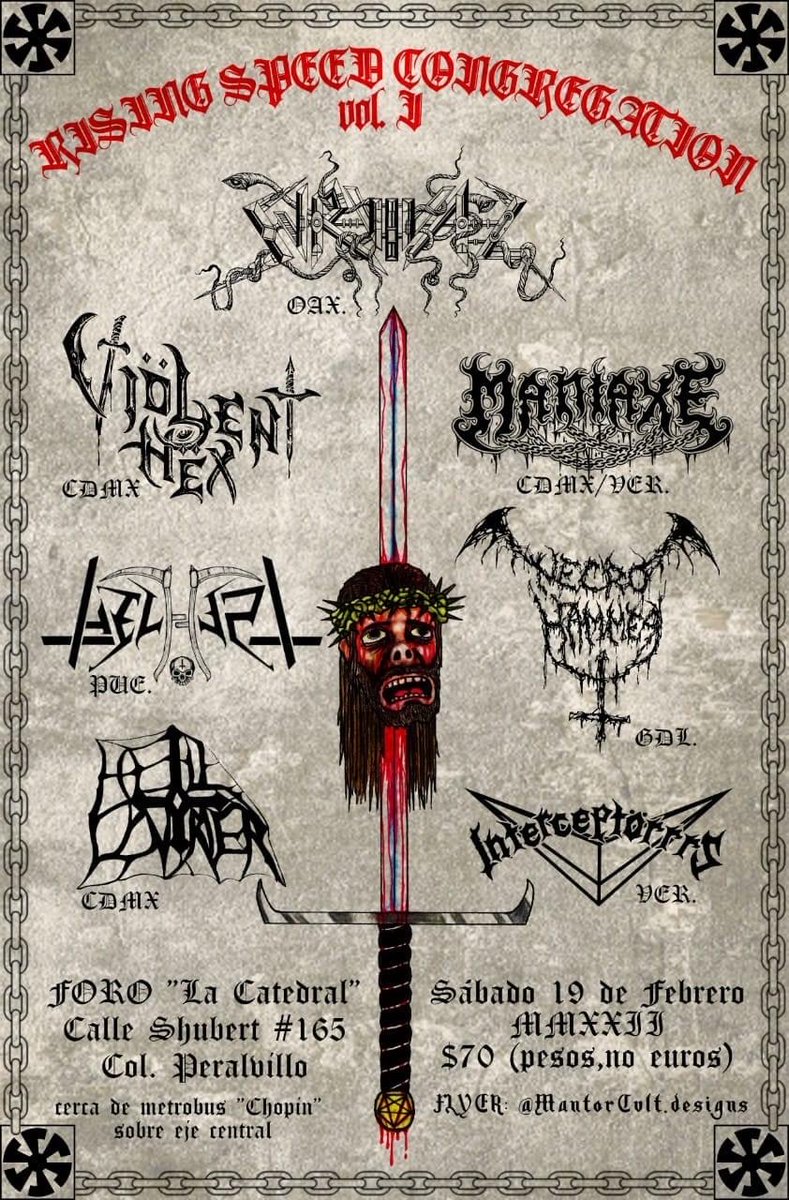 BBeat105's tweet photo. - 19 febrero en el #ForoLaCatedral, se llevar�� a cabo el #RisingSpeedCongregation, donde estarán los de #Survival, #ViölentHëx, #Maniaxe, #Helhest, #Necrohammer, #Hellcourier e #Intercëptorrrs
¿Cuáles faltan?
#StayBlast
#BlastBeat105 https://t.co/GsdrY4Dvwe