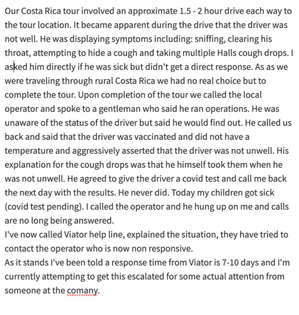 despins's tweet photo. @ViatorTravel Beware Viator staff are not checked or monitored. You may be in contact with sick staff. https://t.co/JHDWC658Cc