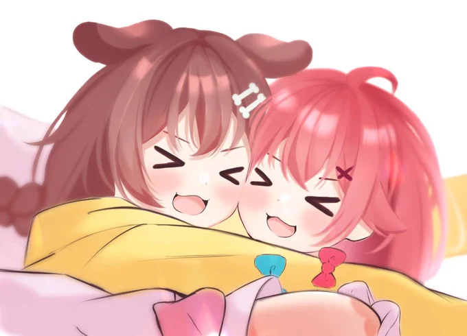 #みっころね24 #できたてころね  #miko_Art 
ラミイちゃんのキスを、ほっぺすりすりで 分け合う2人の図 