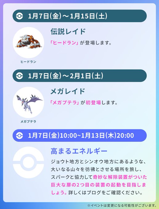 ポケモンgo 22年1月第2週のスケジュール発表 イベント 高まるエネルギー が開始 Mogulive
