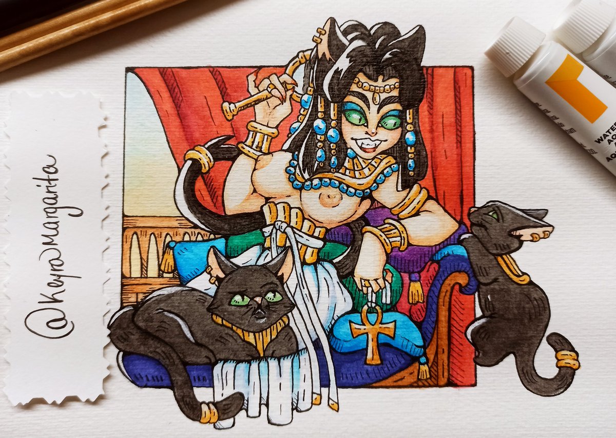 Keyramargarita's tweet photo. Se suponía que publicara este dibujo de mi querida Bastet antes de acabar el #2021 pero acá está el bósforo de mi labor artística entre el año muerto y el naciente. 🥳😘
#illutration #cats  #egyptiangods #happynewyear #watercolor #inkart #gold #dominican #drawing  #joy https://t.co/xdwarJb31o