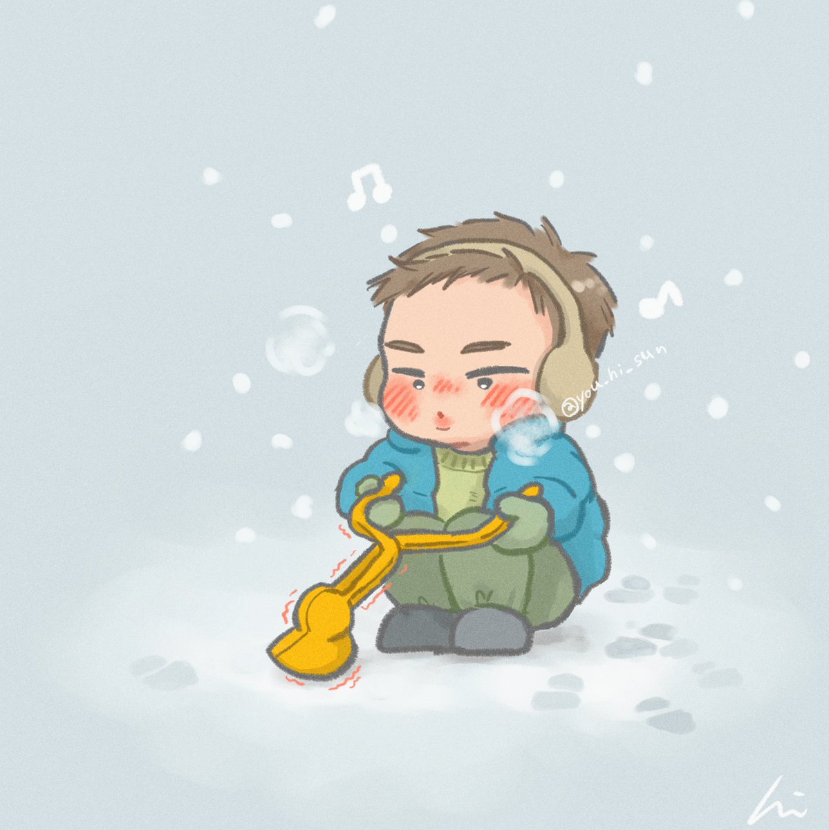 「#BTS #btsfanart #RM #JIMIN 
❄️❄️❄️🐨⛄️🐥」|夕日のイラスト