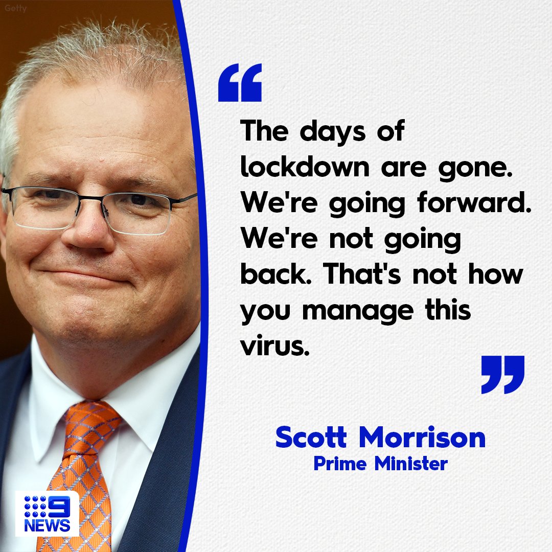 The Prime Minister has declared Australians won't be going back into lockdown, regardless of how many #COVID19 cases are recorded everyday.

"Talking about case numbers now is really not the point," said Scott Morrison. #9News

STORY: 9Soci.al/PfQo50HlMO6