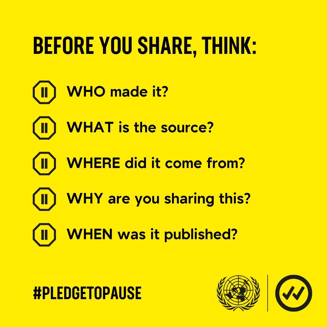 antonioguterres's tweet photo. Conspiracy theories, rumors and lies continue to spread at a troubling speed amid the pandemic. 

We can all do our part to stop the spread of misinformation: #PledgeToPause and take time to verify facts before you share something online. https://t.co/IbjfRCu0w9