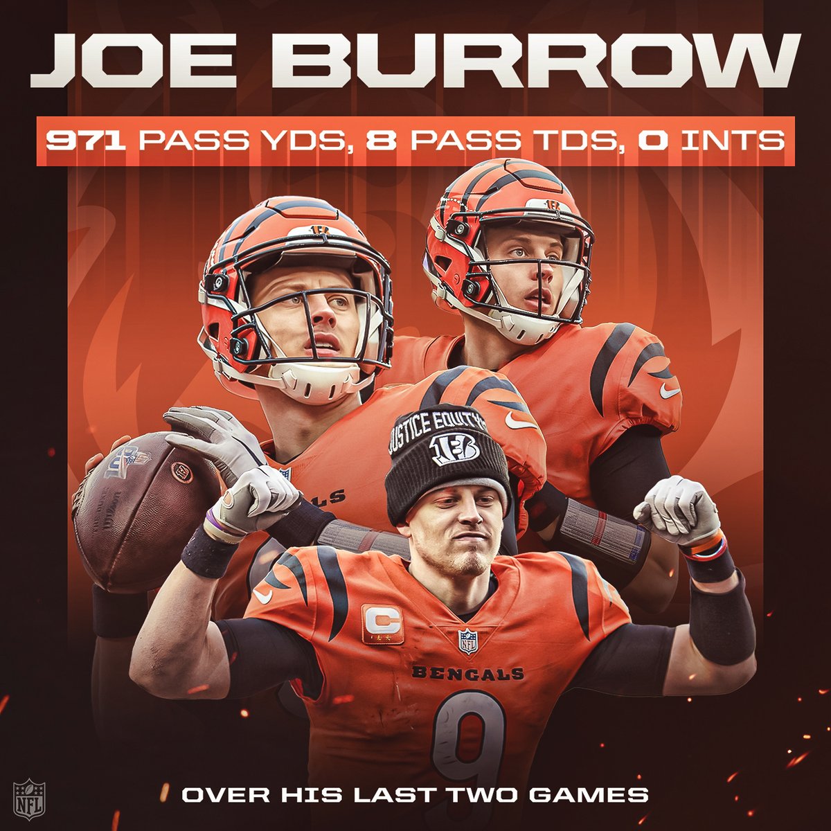 Burrow's been playing on rookie mode in his last 2 games. 🔥
