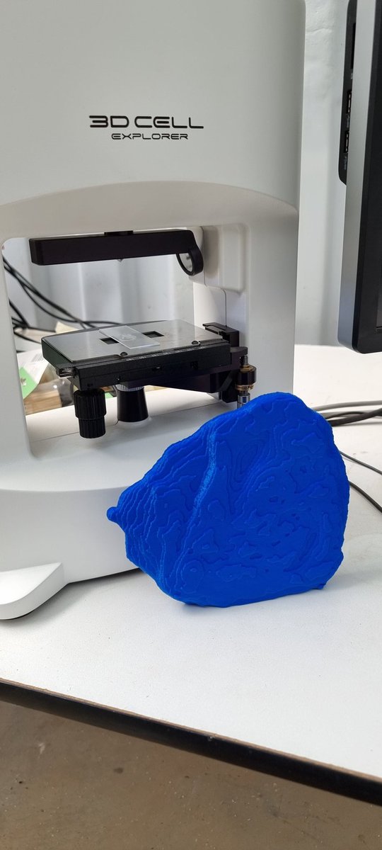 NerdyCammy's tweet photo. Always up for a new collaboration. Using the @NanoLiveLtd system from @mips to get a label free 3d model of a cheek cell. Then @3dprintingguy took the surface from his own cell and printed it in 3D. All happening at @ScoutsVic #vicjam :) https://t.co/CAURb99ArJ