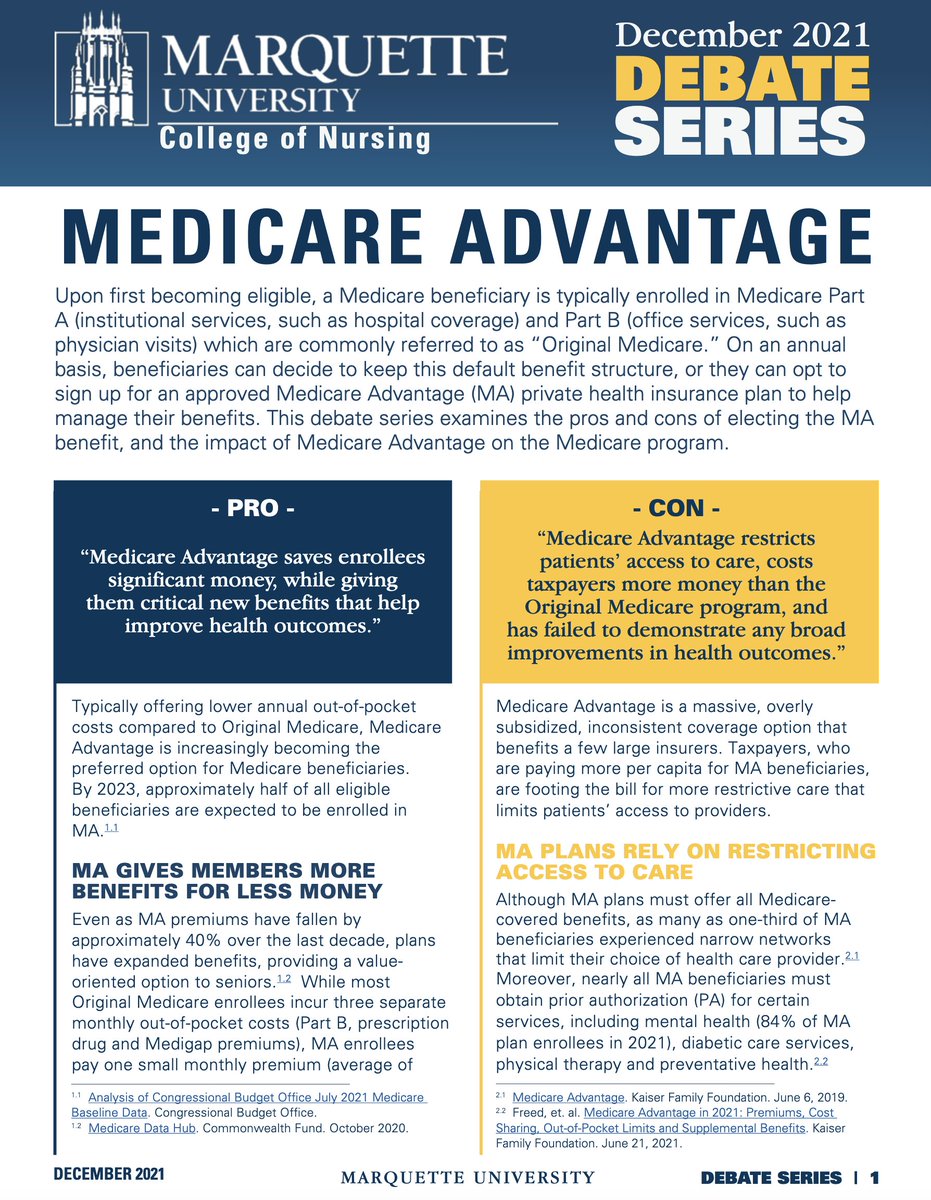 MedicareMeddler's tweet photo. For 2022 I launched a new monthly Debate Series that examines two different sides of a health care issue. For the inaugural edition, I edited submissions from scholars on #MedicareAdvantage. Check out the pros and cons of this option for beneficiaries. https://t.co/aWPjzV7rqo https://t.co/0zUze0oASQ