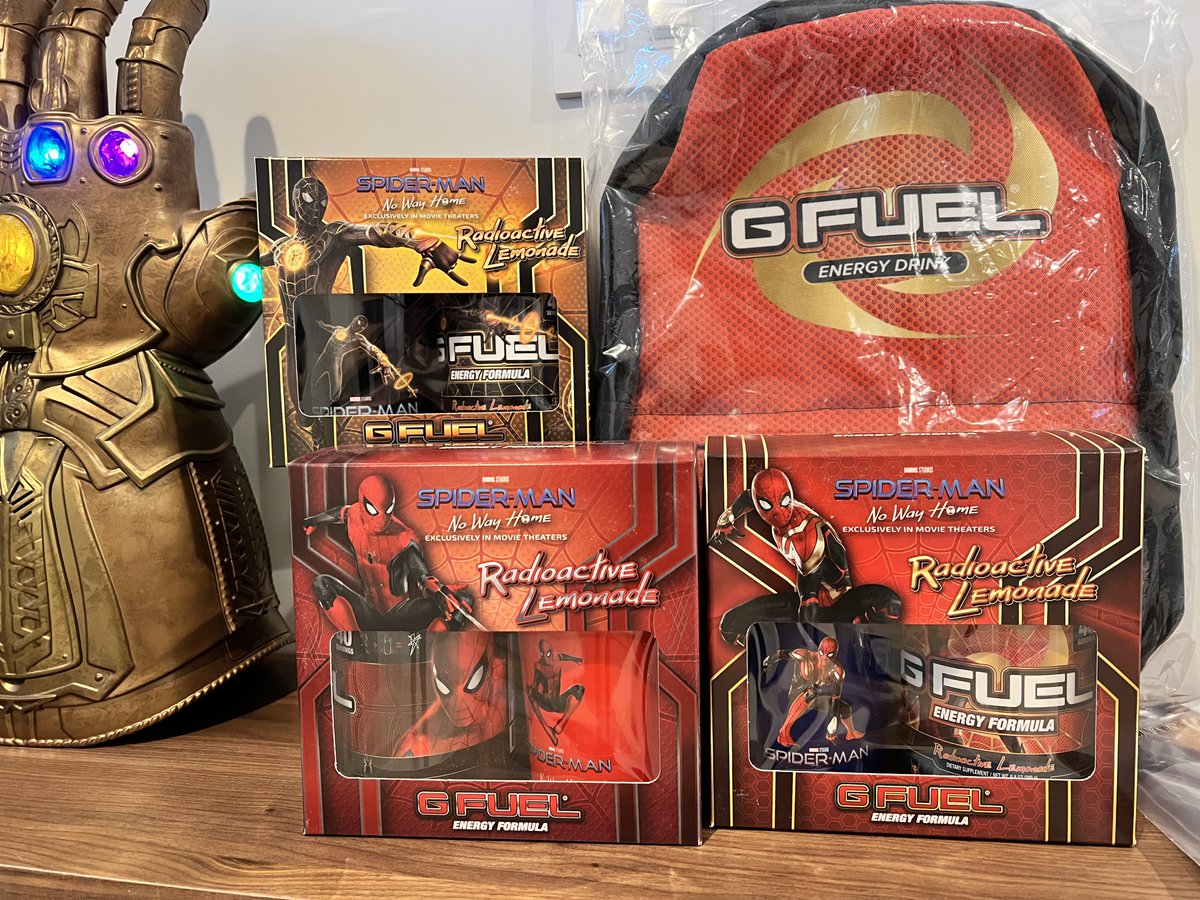 AwesomEmergency's tweet photo. I've still got a bunch of extra #SpiderManNoWayHome GFuel merch, so I'll do another Happy New Year Twitter Giveaway. Follow and RT to Enter. 🥳 https://t.co/ERawtyZ406