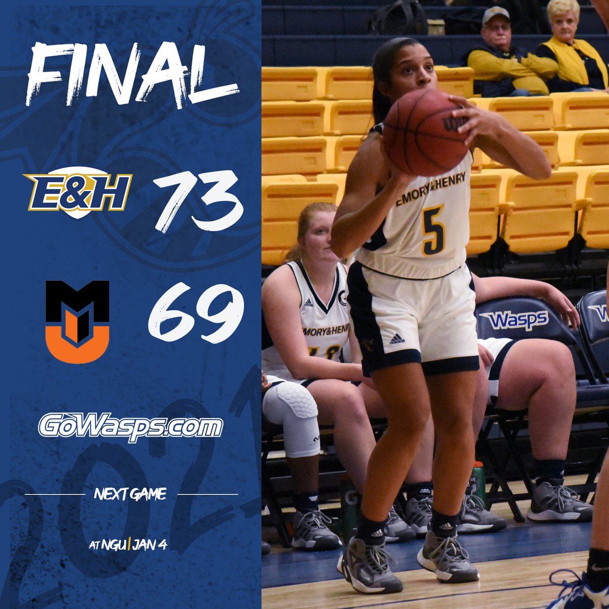 GoWasps's tweet image. A four-point win for @EHCWBB to open 2022 over Milligan Sunday evening. #GoWasps #BlueCollarGoldStandard